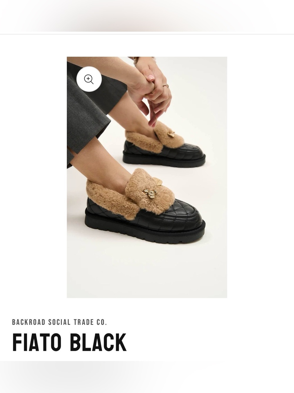 Fiato Quilted Black Mules with Tan Shearling Collar